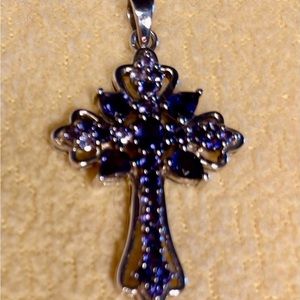 Sterling Silver and Iolite Cross Pendant with Bail